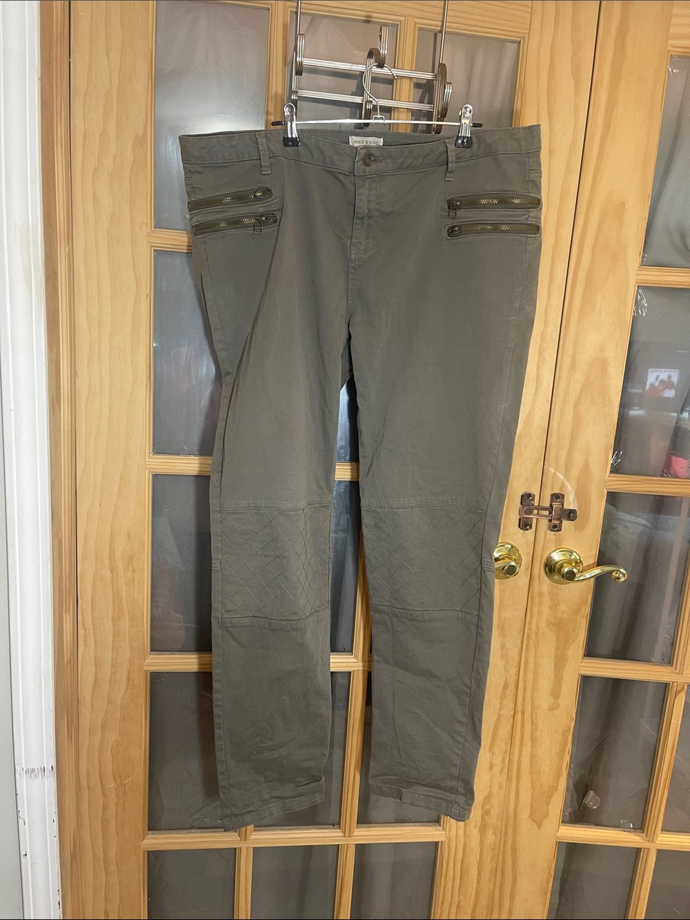 161. European Olive Green Casual Zip-Pocket Pants